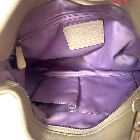 Coach Carly Hobo Bag Cream Silver Leather Shoulder Bag Metallic F15251 - Picture 8 of 14